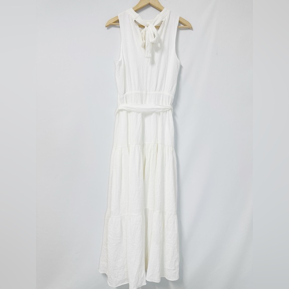 Anne Klein Tiered Tie Neck Maxi dress bright white size 6 - Picture 3 of 9
